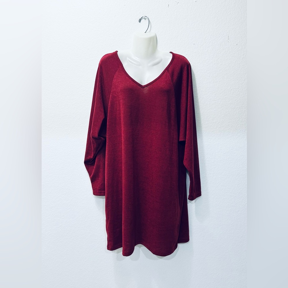 Elegant Red V-Neck Sweater Tunic